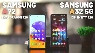 Samsung A32 5G vs A72 speed comparison! (Dimensity 720 vs Snapdragon 720!) Who will win?