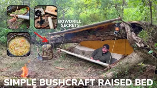 Solo Overnight Building a Simple Floating Bed Under a Down Tree and Garlic Shrimp Scampi