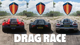 FH5 DRAG RACE - KOENIGSEGG AGERA RS 2017 vs KOENIGSEGG REGERA 2016 vs KOENIGSEGG ONE:1 2015