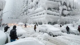 Chicago, Illinois, USA, Frozen by Massive Snowfall and Extreme Winter Storm