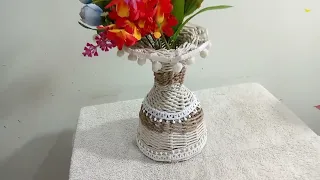 Diy Flower vase with plastic bottle cap /Home decor ideas / Hand made flower vase/ Jute craft ideas