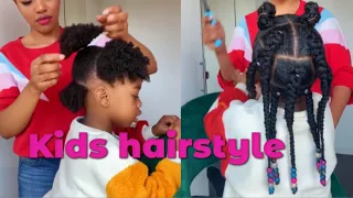 Kids braids hairstyle on 4c natural hair for little black girls #kidshair