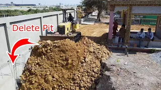 OMG!! start a new project, pour soil in the pagoda to fill deep pit,​​ Dump Truck & KOMATSU D31-A