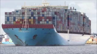 Fully loaded Majestic Maersk departs Felixstowe with help of two 3212 Svitzer tugs 27.10.17