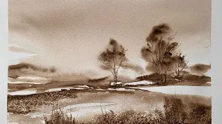 Use SALT! 1 COLOR LIMITED PALETTE Watercolor Landscape Painting Beginners Watercolour Tutorial DEMO