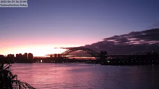 First light and sunrise on world's most beautiful harbour. Sydney Harbour Bridge Australia 6-29-2022