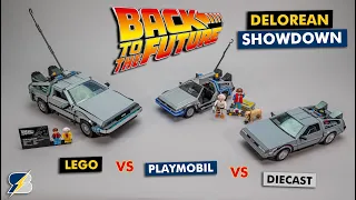 Back to the Future DeLorean showdown - LEGO vs Playmobil vs NECA diecast