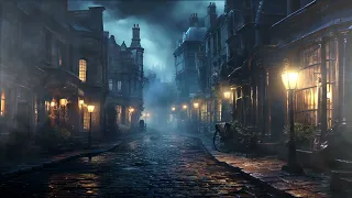 A cellist plays on a foggy Victorian street...