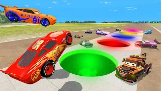 Disney Cars vs Portal Surprise Trap McQueen Boost Wingo Tow Truck Mater The King BeamNG.Drive Zone