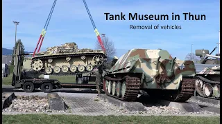 Tank Museum in Thun: Pz IV, Jagdpanzer, Hetzer, StuG III and other vehicles    are transported away.