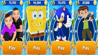 CKN Toys Car Hero Run vs Sonic Dash vs Tag with Ryan SpongeBob vs Ben 10 Up To Speed All Characters