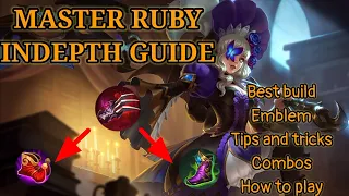MLBB | RUBY Complete Tutorial | Master in 9 mins | BEST BUILD, EMBLEM, TIPS AND TRICKS.