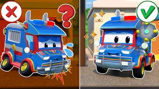 Oh no! SUPER TRUCK POLICE CAR hurt in GIANT ANIMAL ATTACK|Emergency Vehicle for Kids|Care Repair