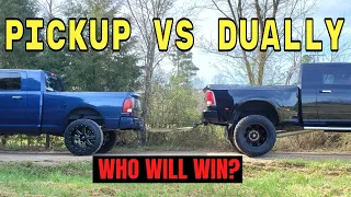 570HP RAM VS STOCK RAM TRUCKS TUG OF WAR  DUALLY vs SRW EPIC BATTLE