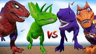 Spider-Man Big SHARK T-REX vs Tarbosaurus Malusaurus V-REX Dinosaurs Fight Jurassic World Evolution