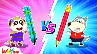 Wolfoo Underground #27 🌎 Funny Drawing Pencils - Pink vs Blue Challenge - Wolfoo Makes DIY for Kids