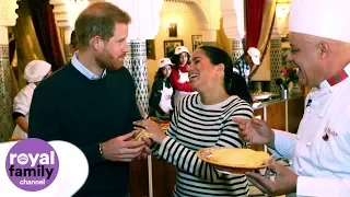 'C'est délicieux': Duke and Duchess of Sussex taste traditional Moroccan food, including pigeon!
