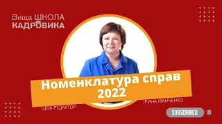 Номенклатура справ відділу кадрів 2022