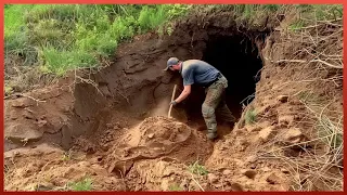 Man Digs a Cave in the Mountain that Fails and Then Builds a Reed Shelter by @AlexBushcraftmyWorld