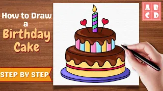 How to Draw a Happy Birthday Cake Easy | AnyBodyCanDraw with Sata