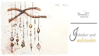 Ink and watercolor - Day 24 - wind chimes