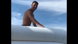 Cristiano Ronaldo enjoying himself on massive waterslide in Greece