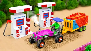 diy tractor mini petrol pump for Heavy truck loaded full bricks | science project @sunfarming7533