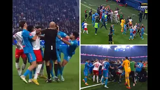 SIX RED CARDS! Zenit St Petersburg's clash with Spartak Moscow erupts in a mass brawl..