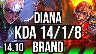 DIANA vs BRAND (JGL) | 14/1/8, 69% winrate, Legendary | EUW Diamond | 14.10