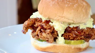 Nashville Hot Fried Chicken Sandwich Topped With Creamy Cole-Slaw & Pickles