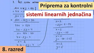 Sistemi linearnih jednačina priprema za kontrolni zadatak, 8 razred