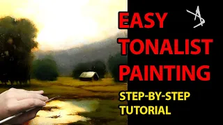 How to paint landscape, trees, sky, fields, water, mist. A fully narrated lesson. Mini works series