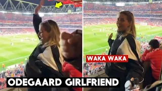 Odegaard's girlfriend DANCES Along to Arsenal fans' 'Waka Waka' Chant for Kai Havertz