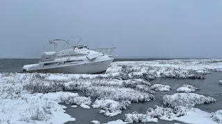 Exploring an Abandoned Yacht in a Snow Storm