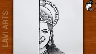 How to draw Maa Durga half face | Easy drawing for beginners | Lavi Arts | Easy pencil drawing