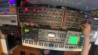 Space disco synth jam with Model D, Ob6, Prophet Rev2, Digitone, Octatrack, Analog Rytm.