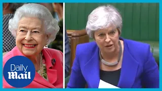 Ex Prime Minister Theresa May impersonates The Queen