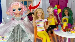 OMG LOL Winter Disco Crystal Doll Weekend Vacation at Barbie Dreamhouse Dinner with Frozen Elsa Anna
