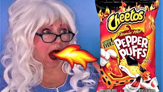 Cheetos Flamin Hot Challenge Pepper Puffs Crunch Cheesy Jalepeno Mexican Corn Granny McDonalds