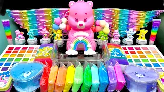 [ASMR] Mixing "CareBears" Rainbow MakeUp Eyeshadow,Glitter Into Clear Slime 케어베어 슬라임(281) satisfying