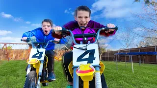AMAZING RACE Backyard Games CHALLENGE! No Rules Dirt Bike Battle Showdown! | Steel Kids