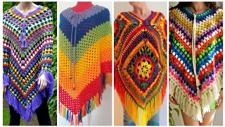 hermosa y hermosa nueva Ideas de diseños de ponchos de crochet a mano.