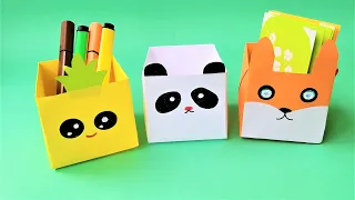 Origami pen holder kawaii animals . Crafts from paper without glue.Easy Paper Crafts 777.