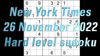 Sudoku solution – New York Times sudoku 26 November 2022 Hard level