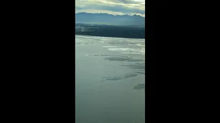 Boeing 747-400 external cockpit view of Landing in Anchorage