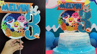 Birthday cake topper from paper | Baby shark theme birthday decoration | paper crafts