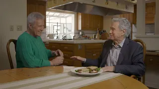 Alex Trebek serves Regis Philbin a Sandwich