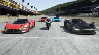 Kawasaki Ninja H2R Supercharged vs Ferrari Daytona SP3 Sports at Old Spa