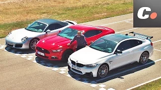 Porsche 911 vs Ford Mustang vs BMW M4 | Prueba / Comparativa / Test / Review en español | coches.net