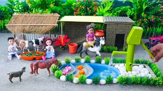 DIY tractor Farm Diorama with house for cow, pig, fish pond | how to plant a carrots field #16